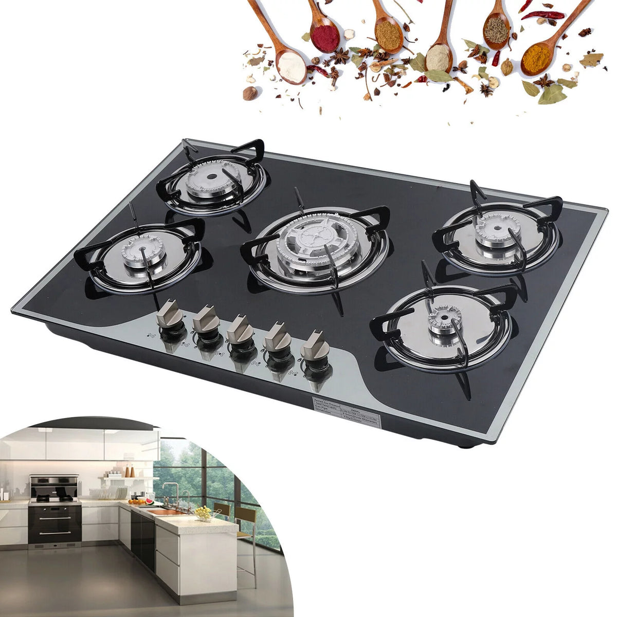 5 Burner Tempered Glass Gas Cooktop T81865