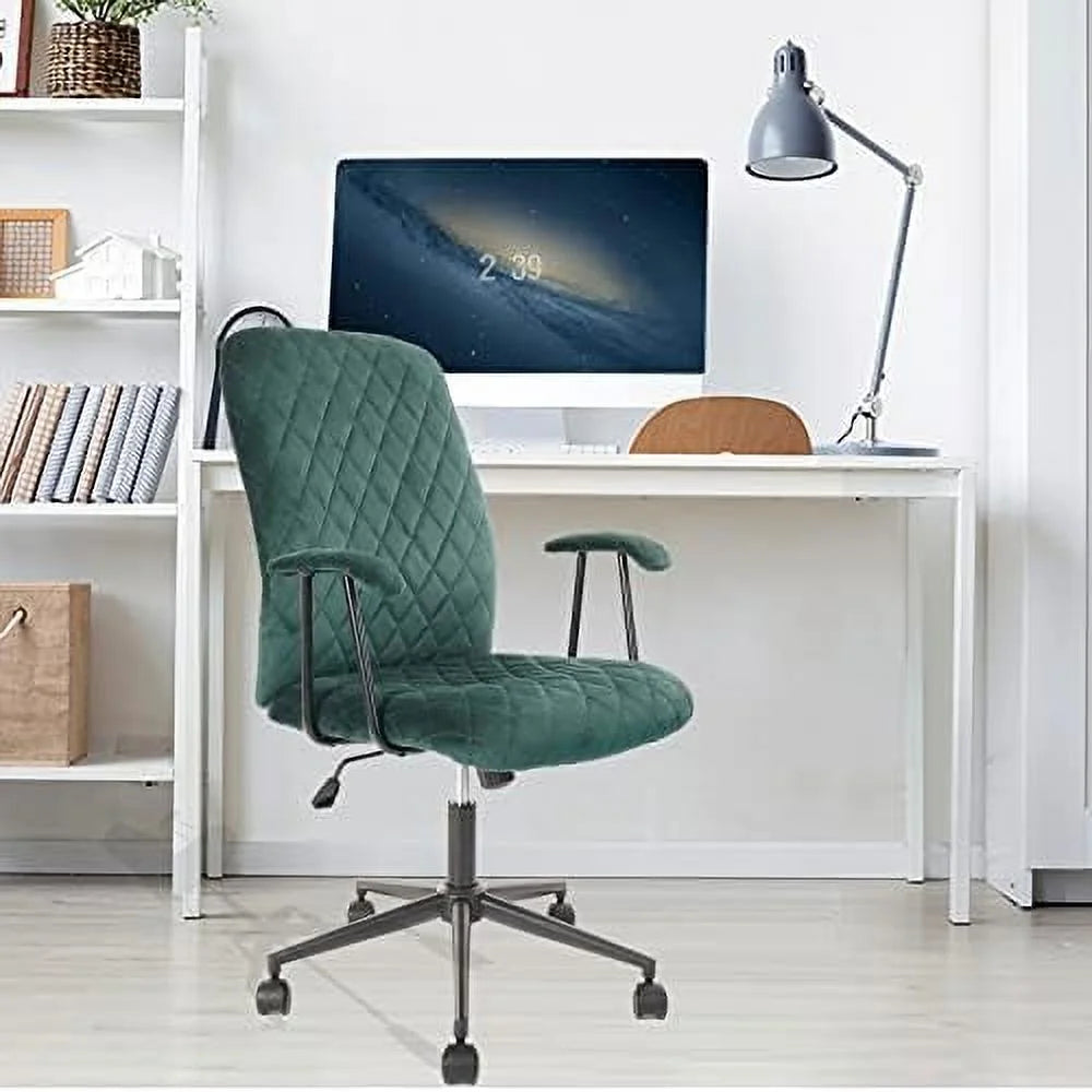 Green Velvet Upholstered Office Desk Chair with Armrest and Wheels O152577