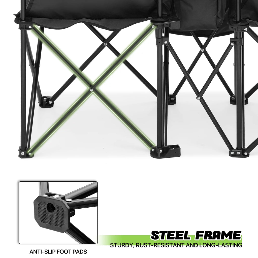 Portable Double Folding Chair with Umbrella, Cooler Bag & Carry Bag, Black G328
