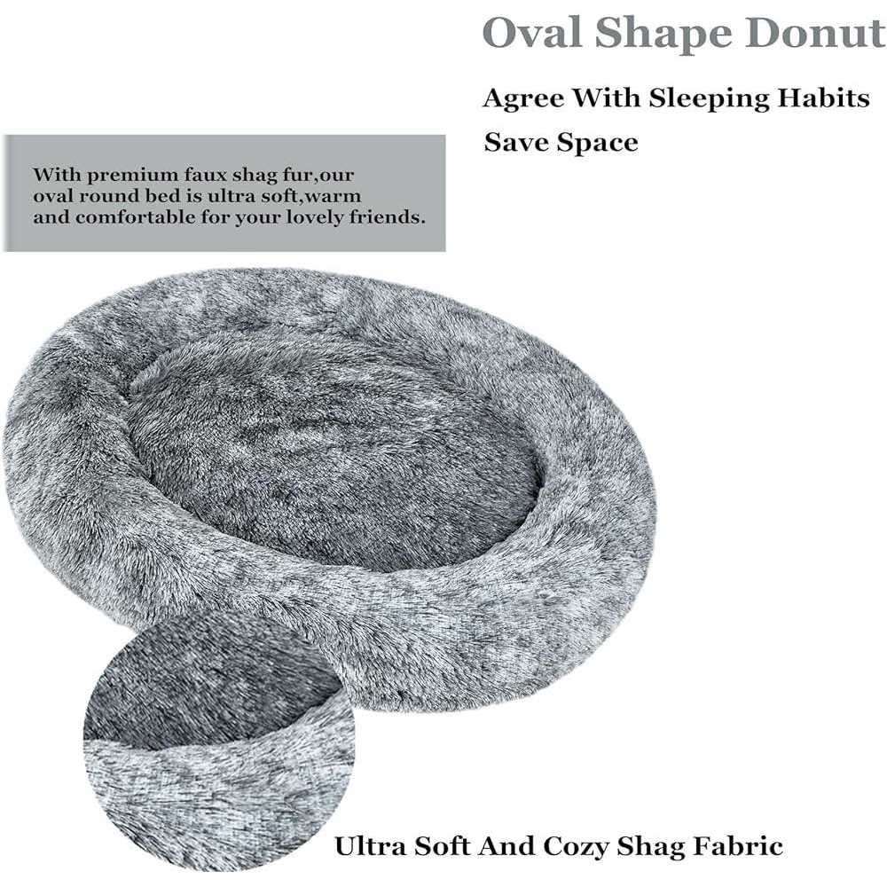 Oval Shag Faux Fur Washable Round Pet Bed V675