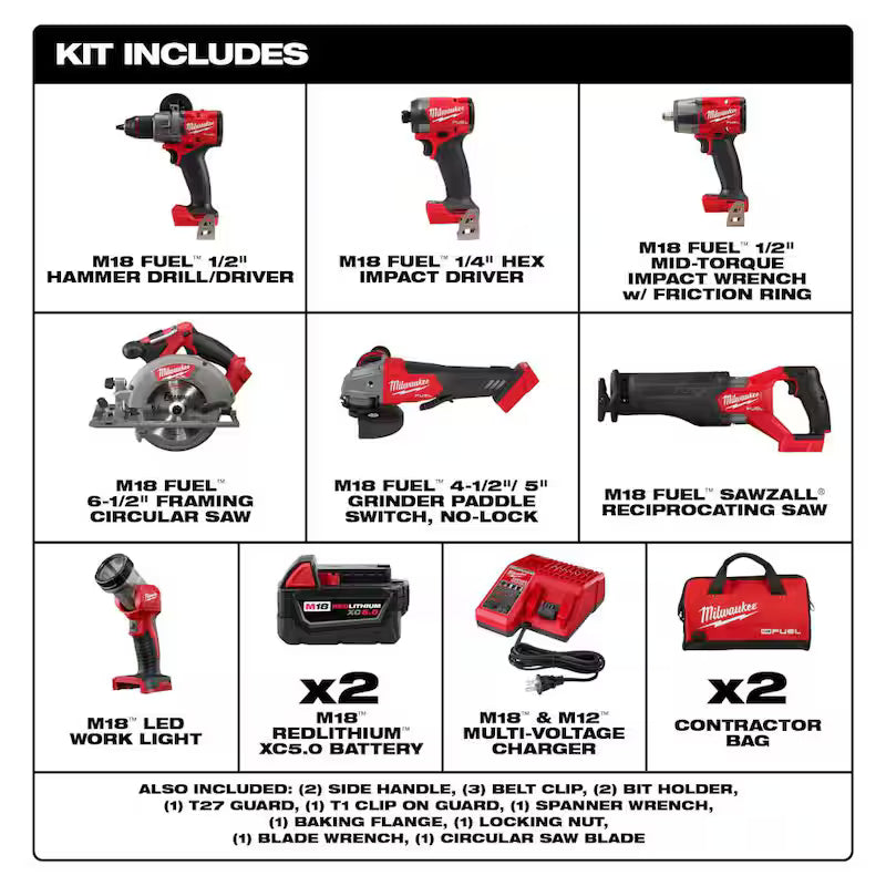 18V Lithium-Ion Brushless Cordless Combo Kit with Two 5.0 Ah Batteries (7-Tool) Q78989
