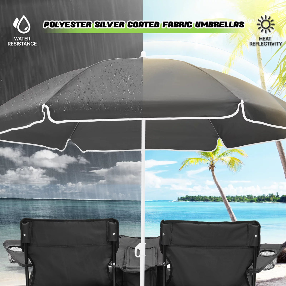 Portable Double Folding Chair with Umbrella, Cooler Bag & Carry Bag, Black G328