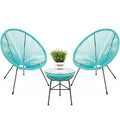 Light Blue 3-Piece Rope Patio Bistro Furniture Set with Glass Top Table X945