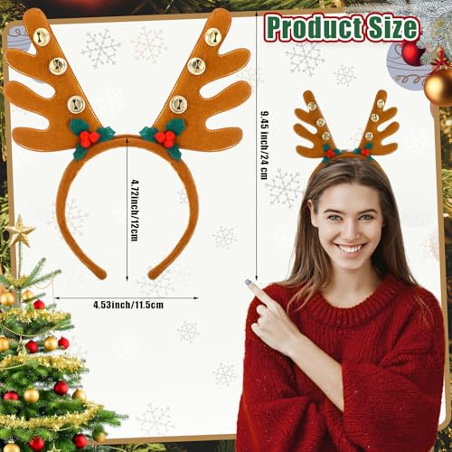 36 Pcs Christmas Reindeer Antler Headbands with Bell U409