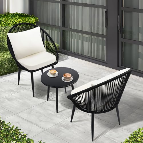 3 Piece Woven Rope Bistro Set with Cushions and Side Table X85937