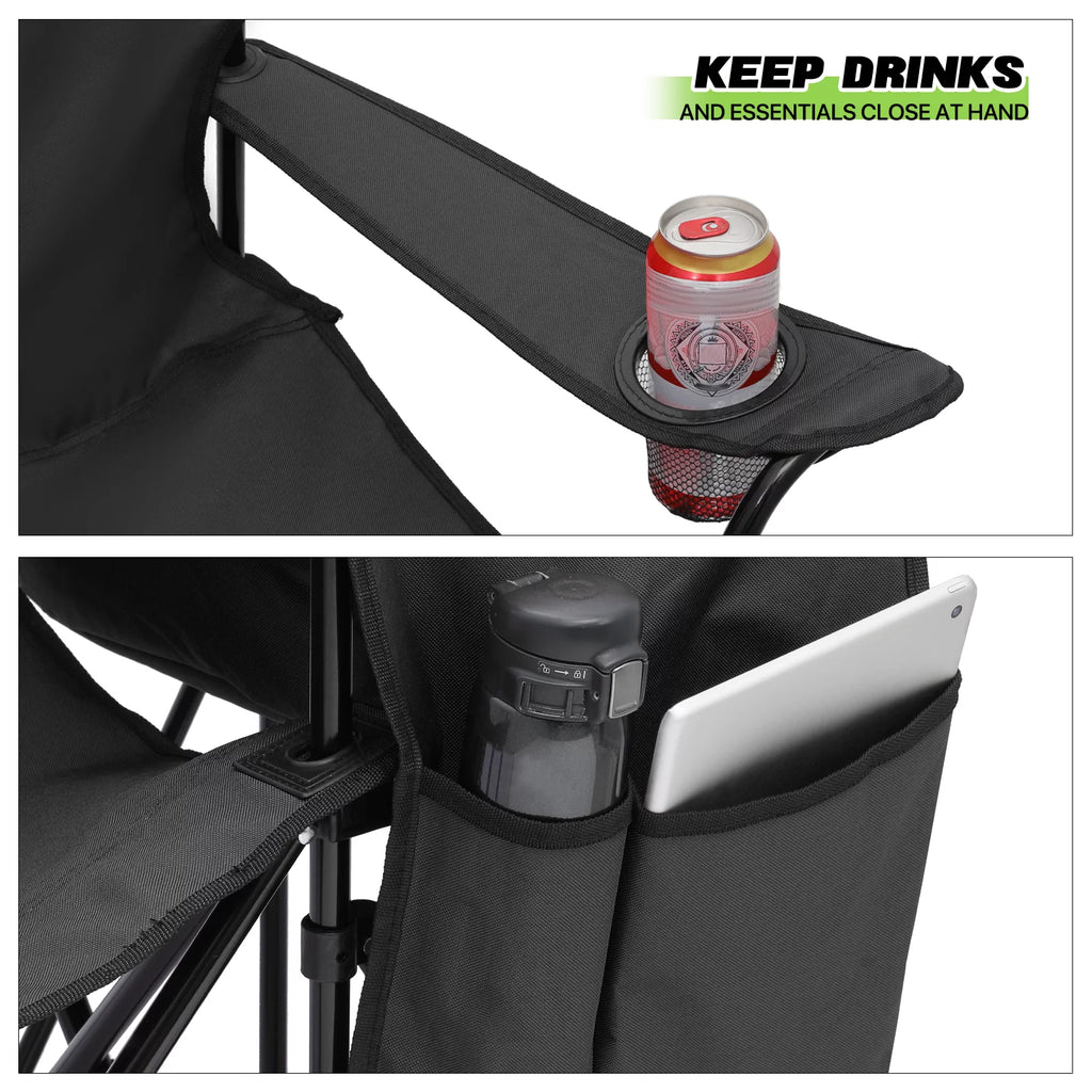 Portable Double Folding Chair with Umbrella, Cooler Bag & Carry Bag, Black G328