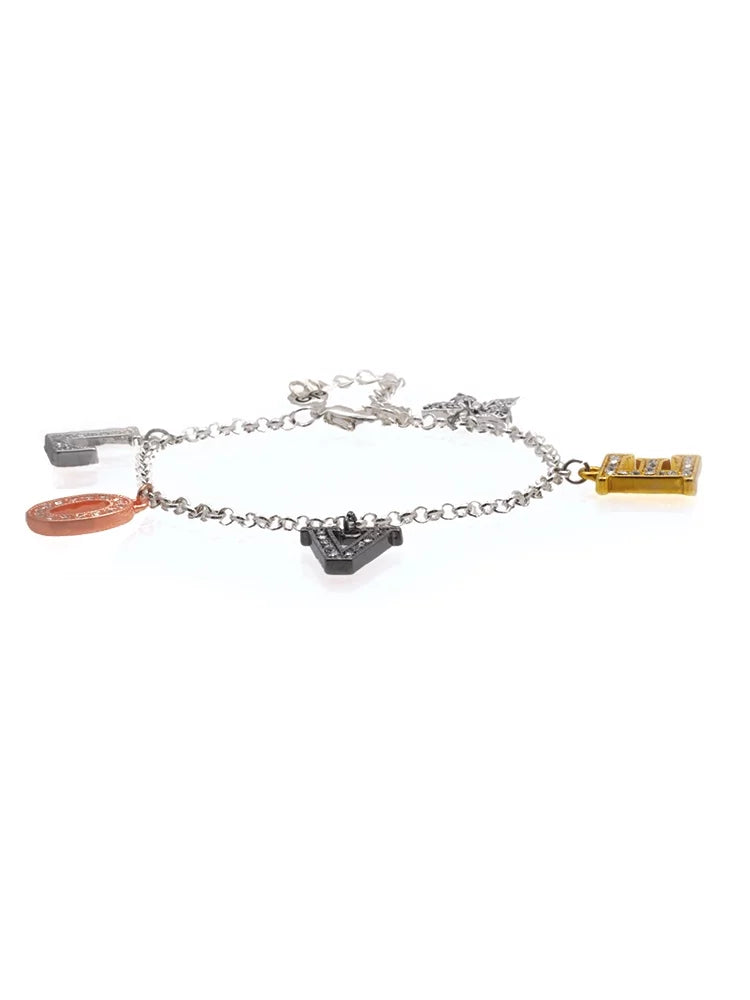 Pink Faceted Glass Multi-Colored Crystal Charm Bracelet P60708