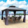 Hardtop Aluminum Gazebo with Mosquito Net and Privacy Sidewalls Z5133