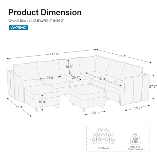 Large Modular Velvet Sectional Sofa with Storage, 9 Seats, Black N668
