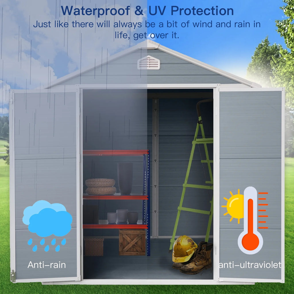 6x8 FT Plastic Resin Outdoor Storage Shed with Floor and Lockable Door Z906381