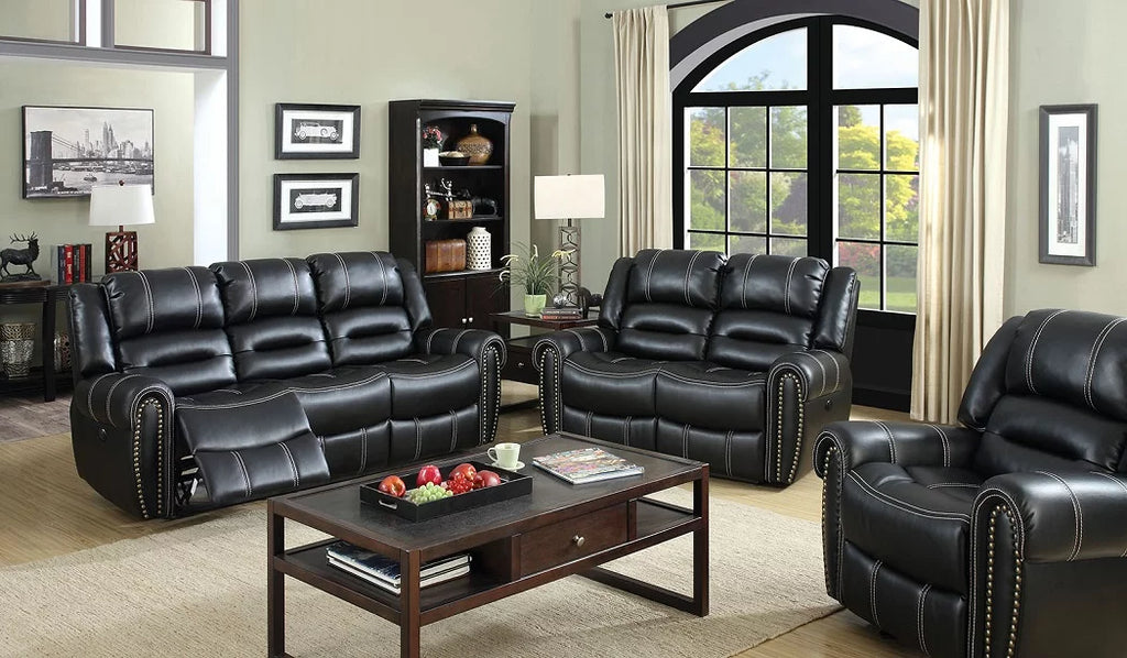 Black Leatherette Reclining Sofa and Loveseat 2pc Set A610200