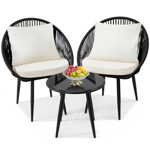 3 Piece Woven Rope Bistro Set with Cushions and Side Table X85937