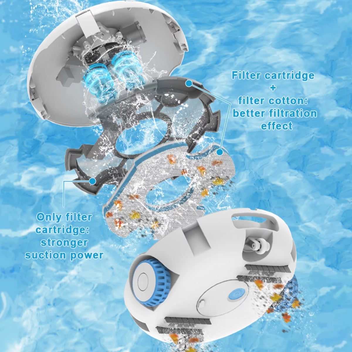 Cordless Robotic Pool Vacuum Cleaner 7500mAh Rechargeable IPX8 Waterproof J583175