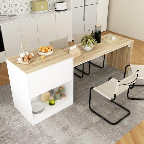 80.7" Wood Kitchen Island with 3 Drawers W65390