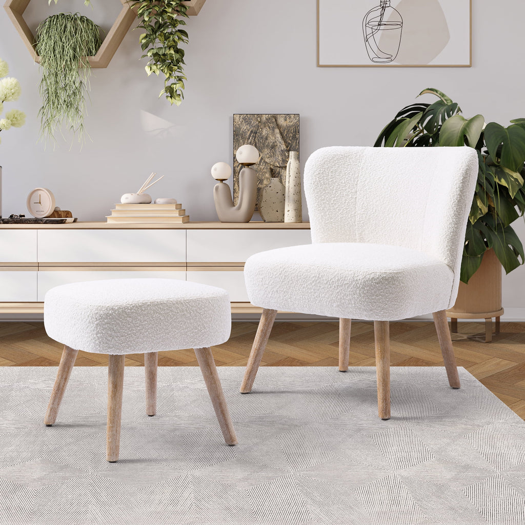 Cream Boucle Wingback Accent Chair and Ottoman Set C586520