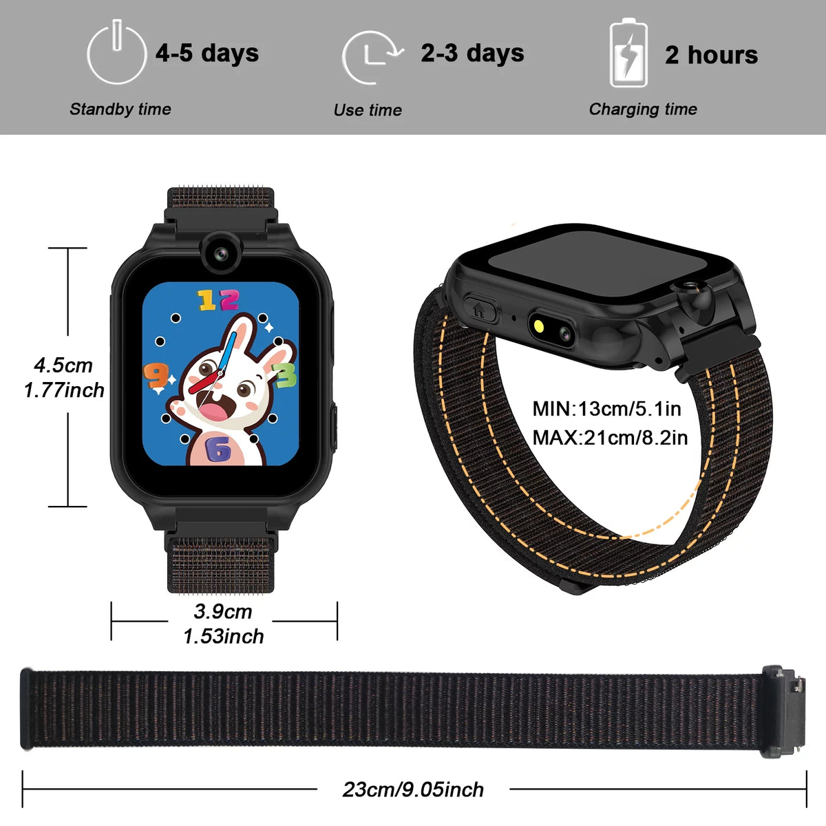 Black Kids Smart Watch with Dual Camera A57242
