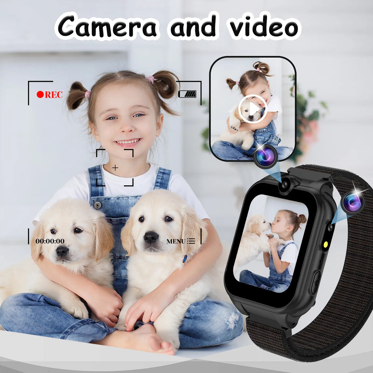 Black Kids Smart Watch with Dual Camera A57242
