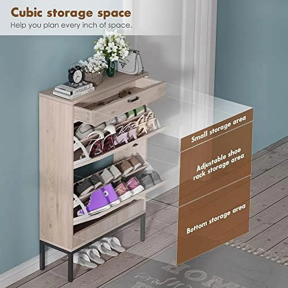 Shoe Cabinet with Flip Drawers and Woven Rattan Doors B87715