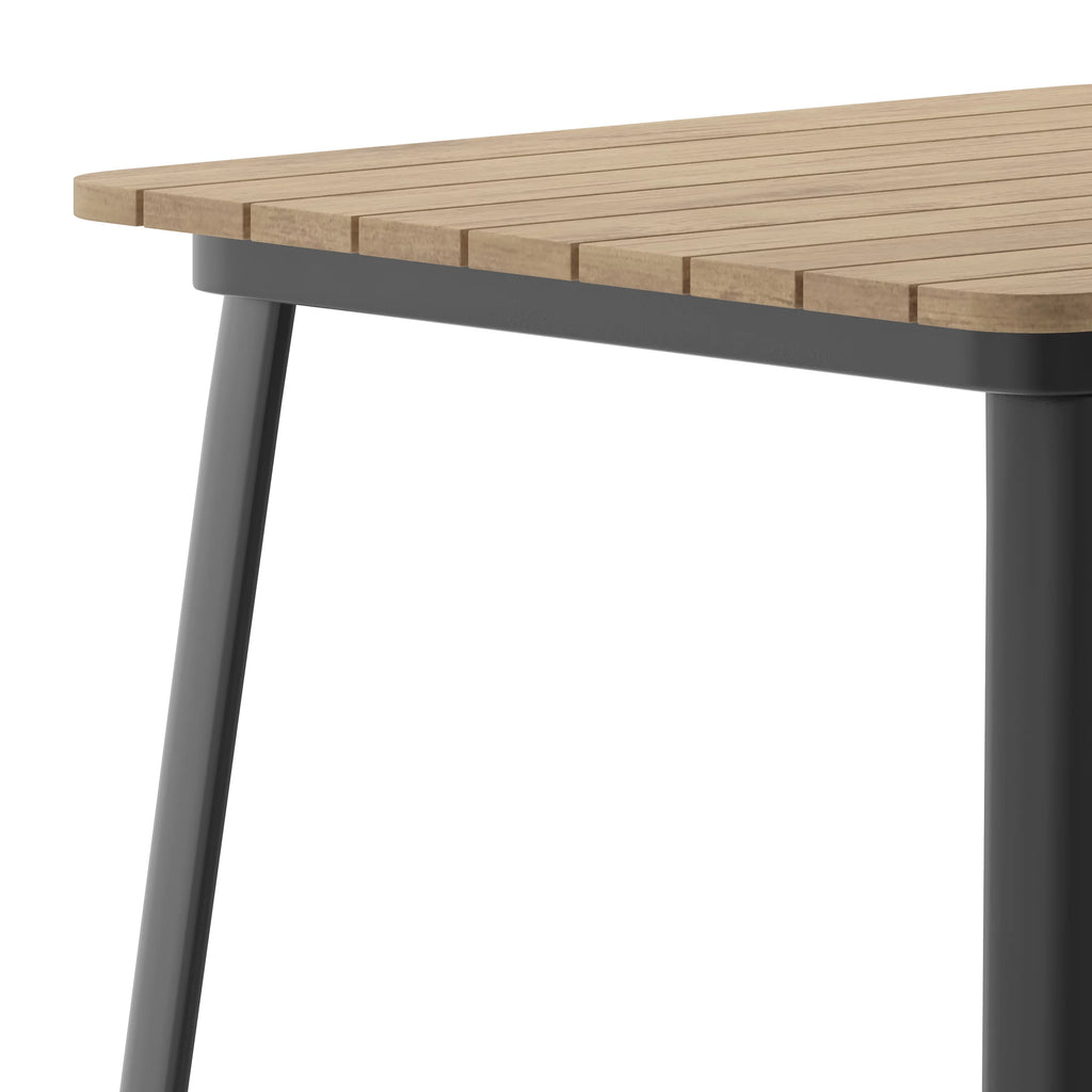Indoor/Outdoor Bar Top Table with Brown Poly Resin Top and Black Steel Base T2500