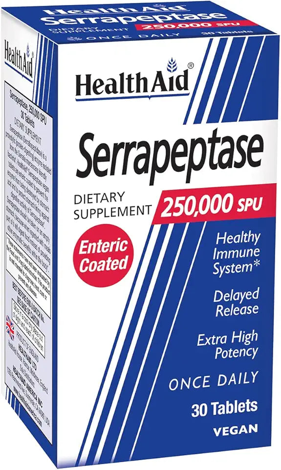 Serrapeptase 250,000 SPU 30 Tablets Vegan Enteric Coated H937
