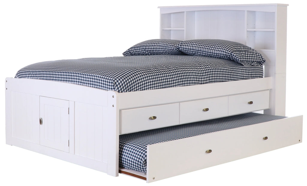 Solid Pine Full Sized Captains Bookcase Bed with 3 Drawers and Twin Trundle K276279
