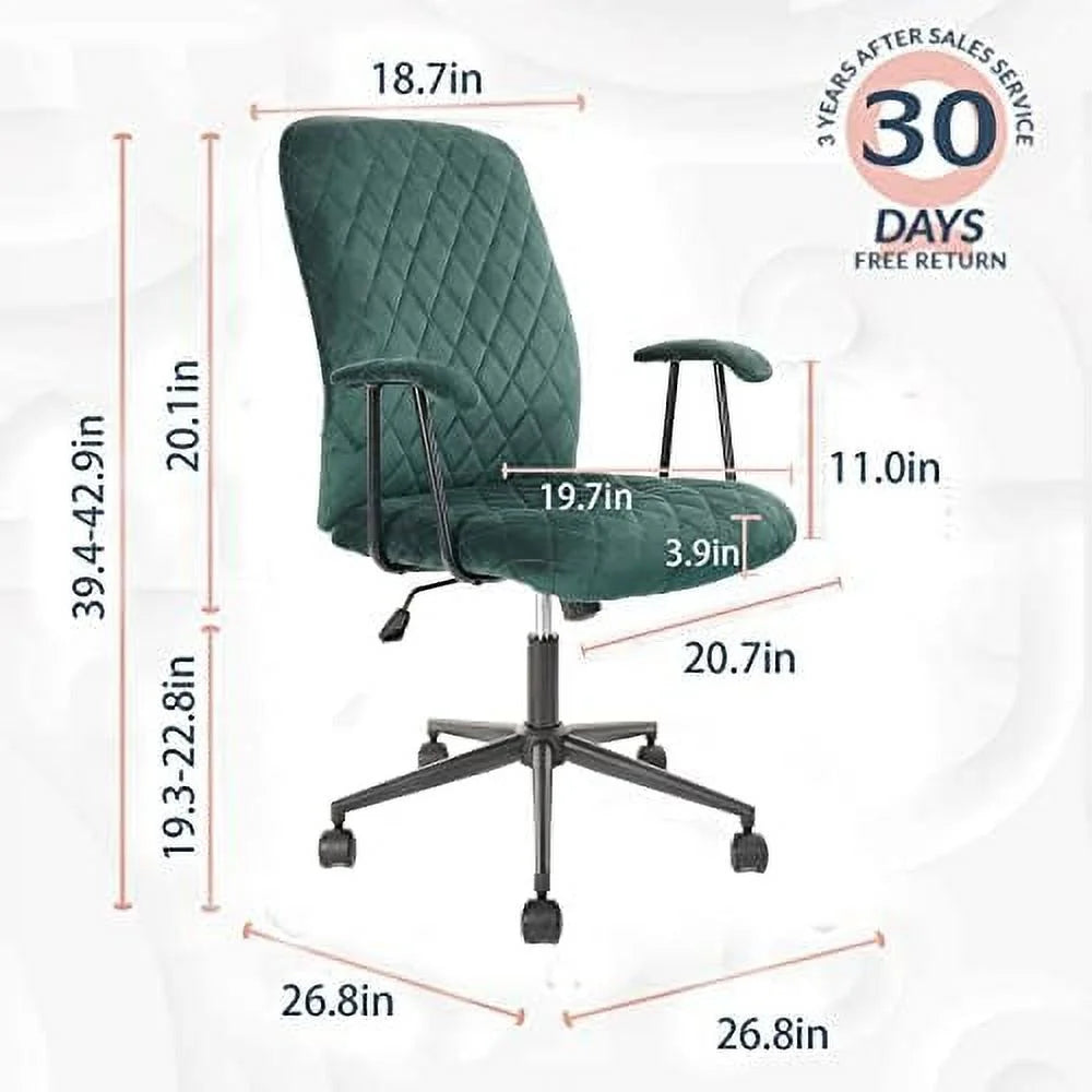 Green Velvet Upholstered Office Desk Chair with Armrest and Wheels O152577